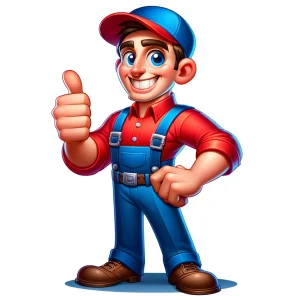 DALL·E 2024-03-21 11.28.06 - A cartoon-style image of a cheerful plumber standing confidently, giving a thumbs up. The plumber is depicted in a stylized, exaggerated cartoon form,